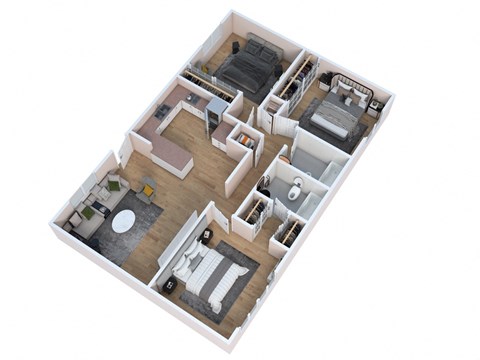 Floor plan for 3 beds, 2 baths, 1014 sqft